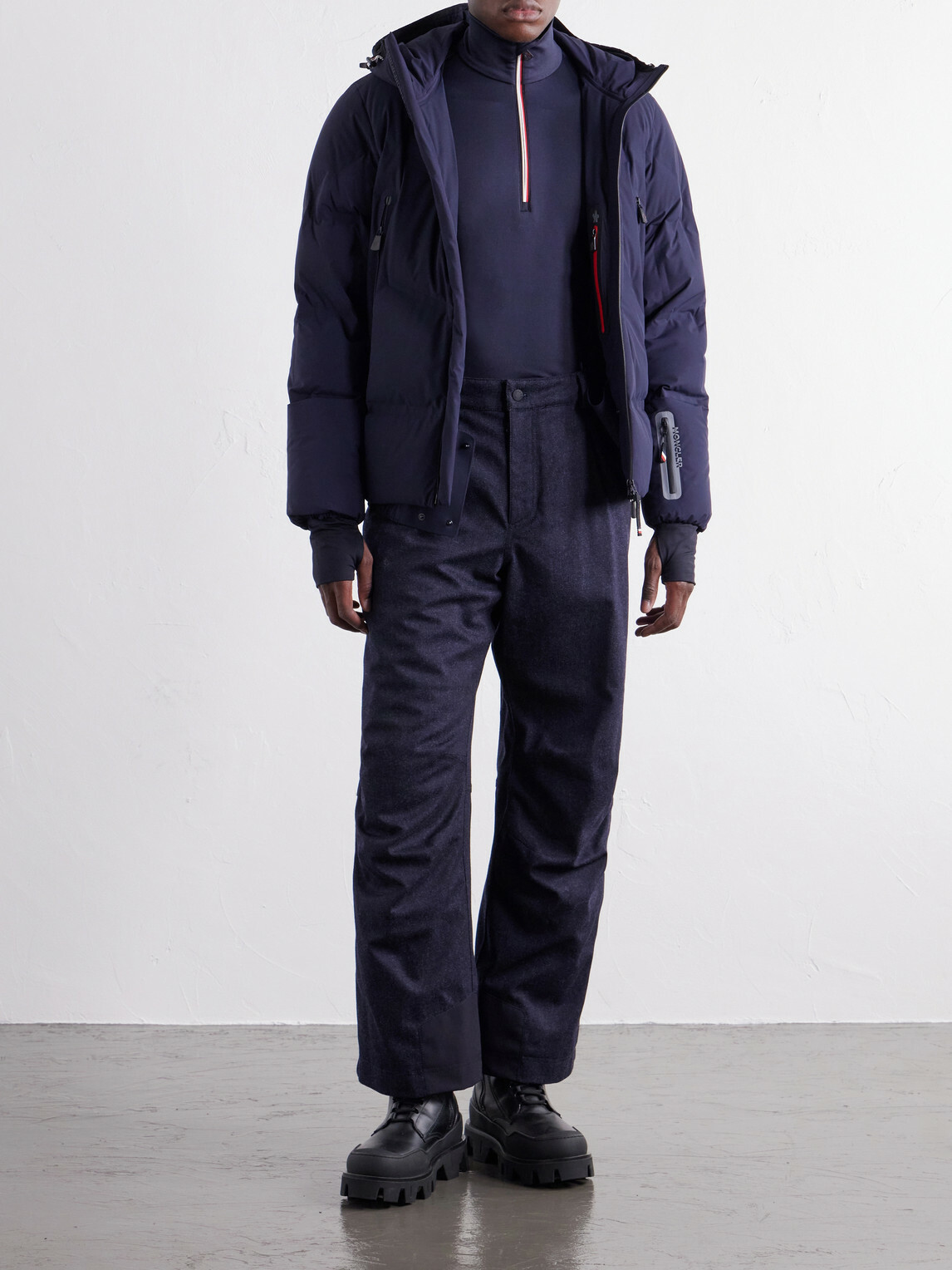 Moncler Grenoble - Straight-Leg Padded Webbing-Trimmed Virgin Wool-Denim Ski Salopettes - Blue