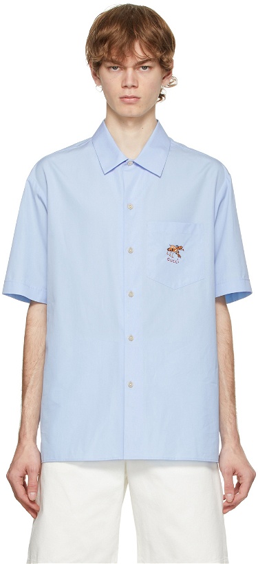 Photo: Gucci Blue Embroidered Graphic Short Sleeve Shirt