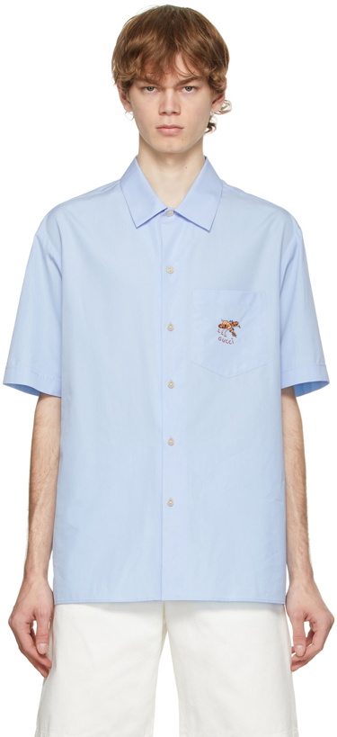 Photo: Gucci Blue Embroidered Graphic Short Sleeve Shirt