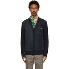 Gucci Navy Suede Wool Horsebit Cardigan