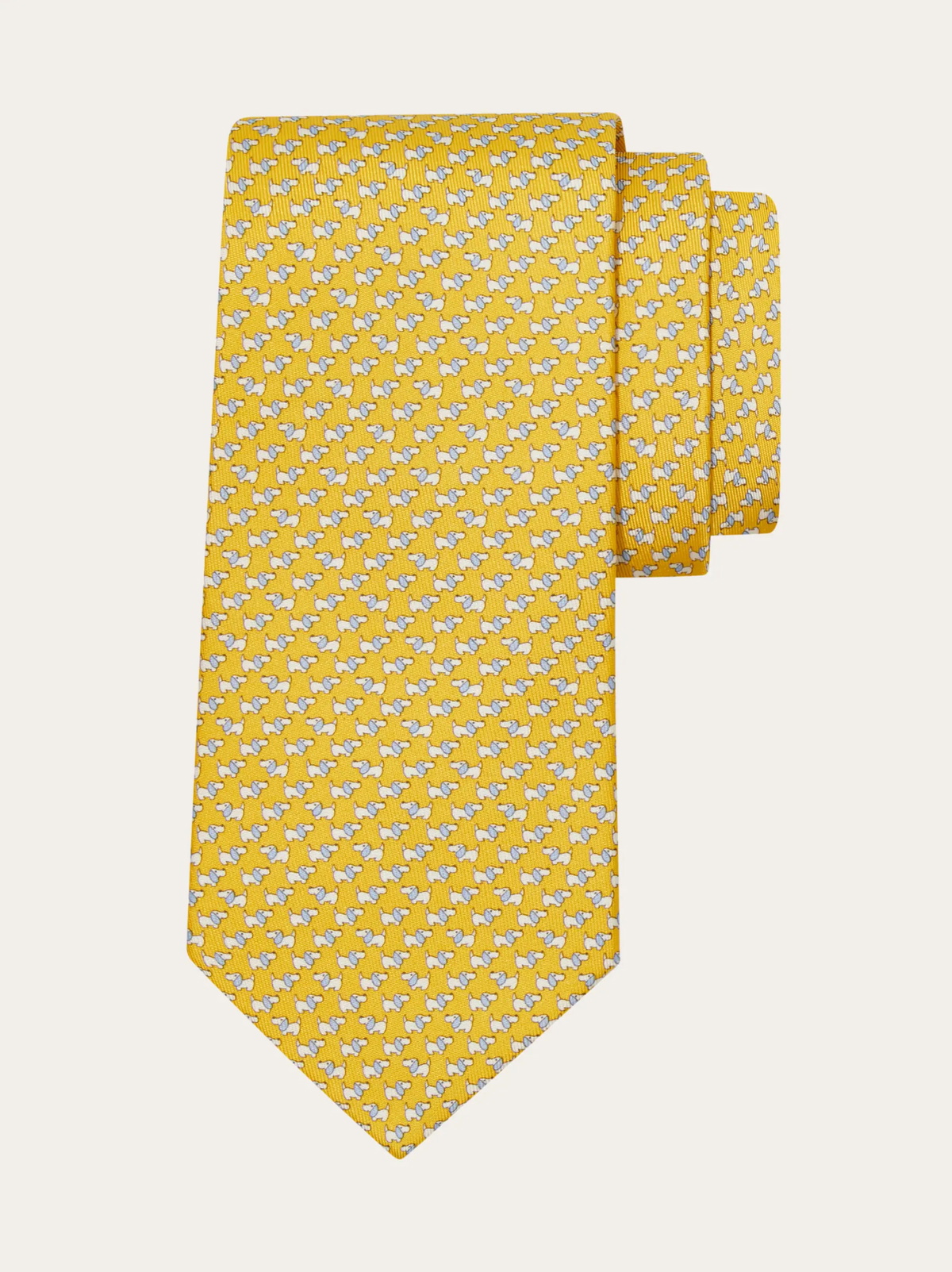 Ferragamo Mens Dylan print silk tie in Yellow