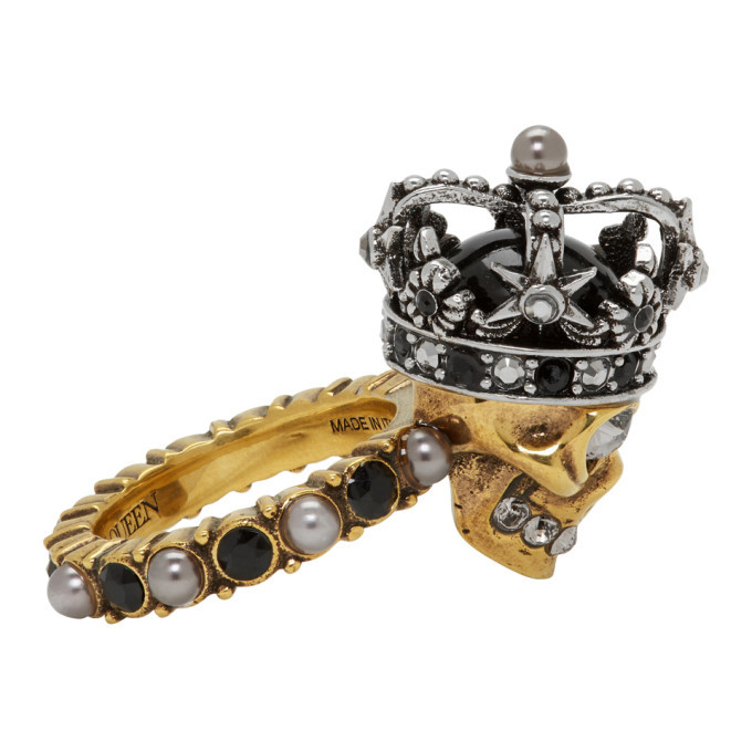 Alexander McQueen Gold and Silver King Skull Ring Alexander
