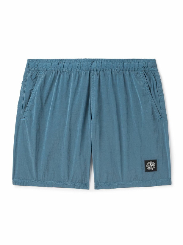 Photo: Stone Island - Straight-Leg Mid-Length Logo-Appliqued ECONYL® Nylon Metal Swim Shorts - Blue