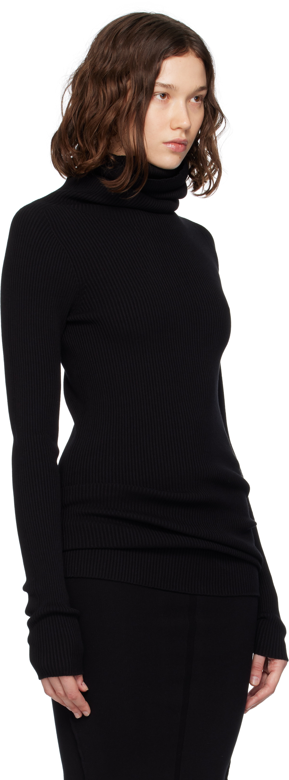 Rick Owens Black Concordians Ribbed Knit Tube Turtleneck Rick Owens