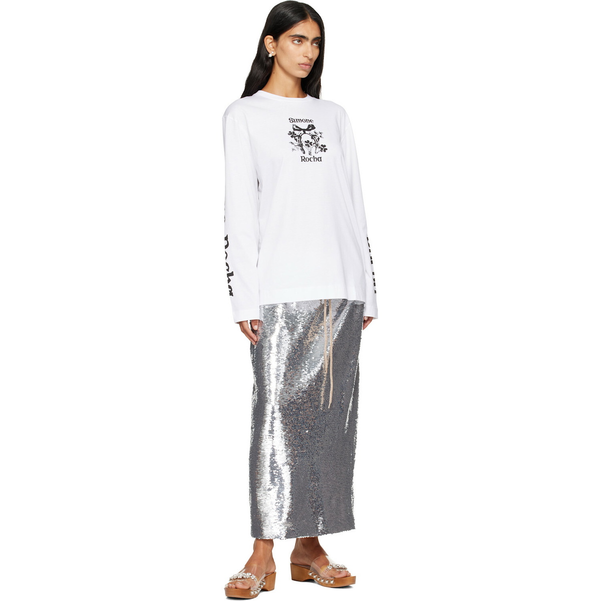 Simone Rocha White 'Coming Up Roses' Print Long Sleeve T-shirt