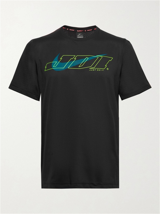 Photo: Nike Training - Sport Clash Logo-Print Perforated Stretch-Jersey and Mesh T-Shirt - Black