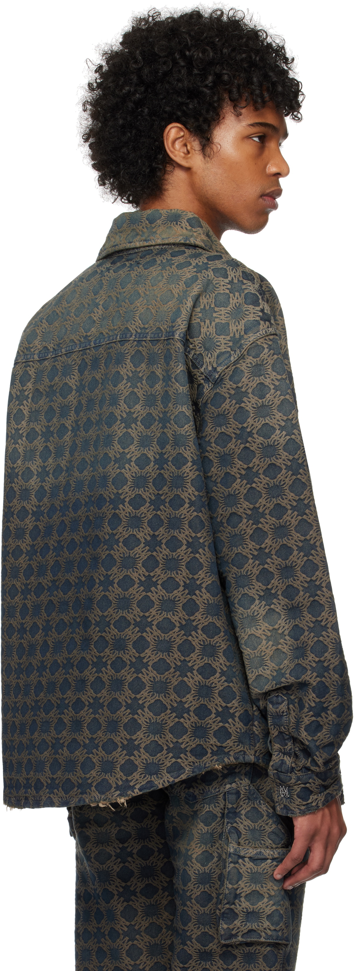 AMIRI Navy & Tan MA Quad Jacquard Denim Overshirt Amiri