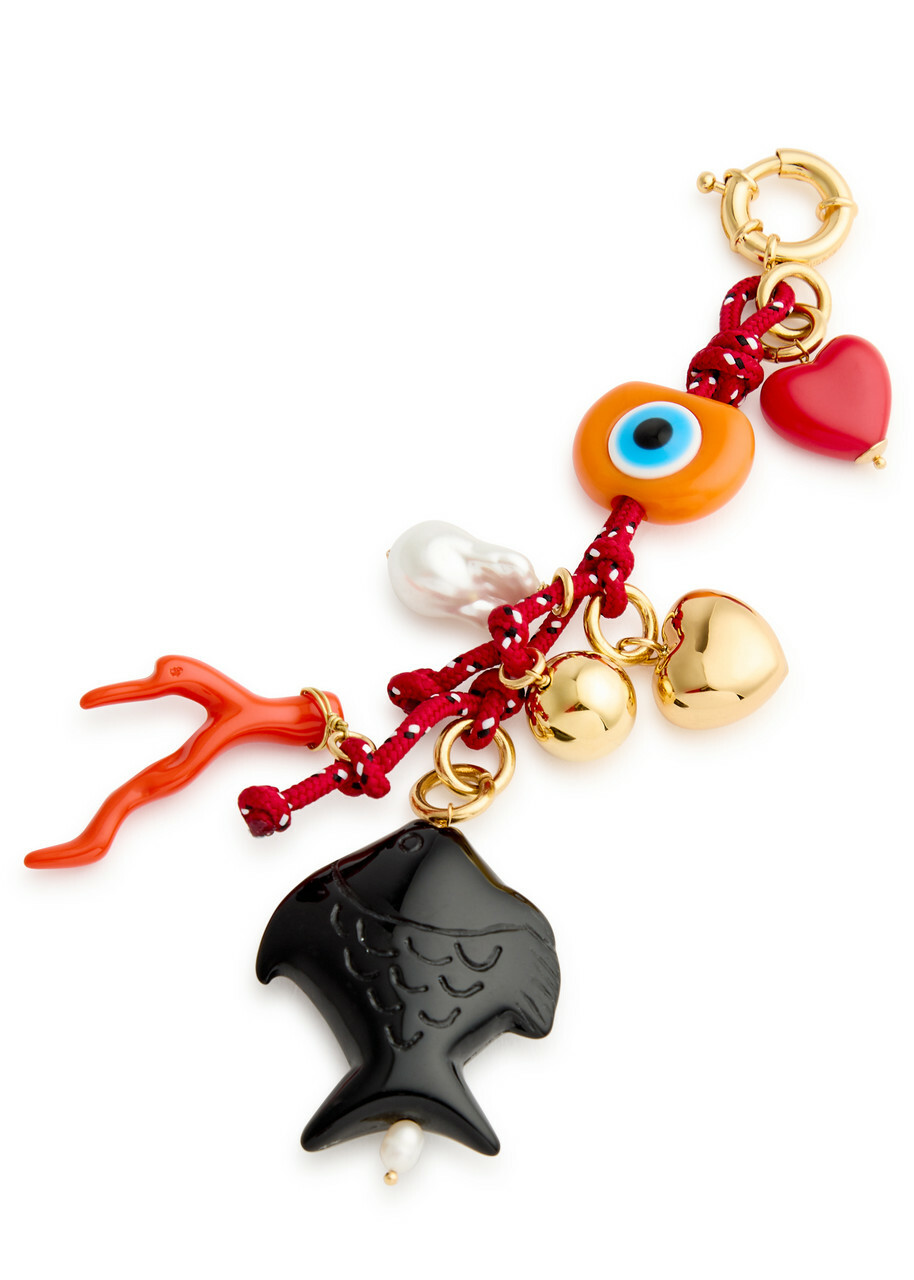 Timeless Pearly Charm-embellished 24kt Gold-plated Keyring - Multicoloured - One Size