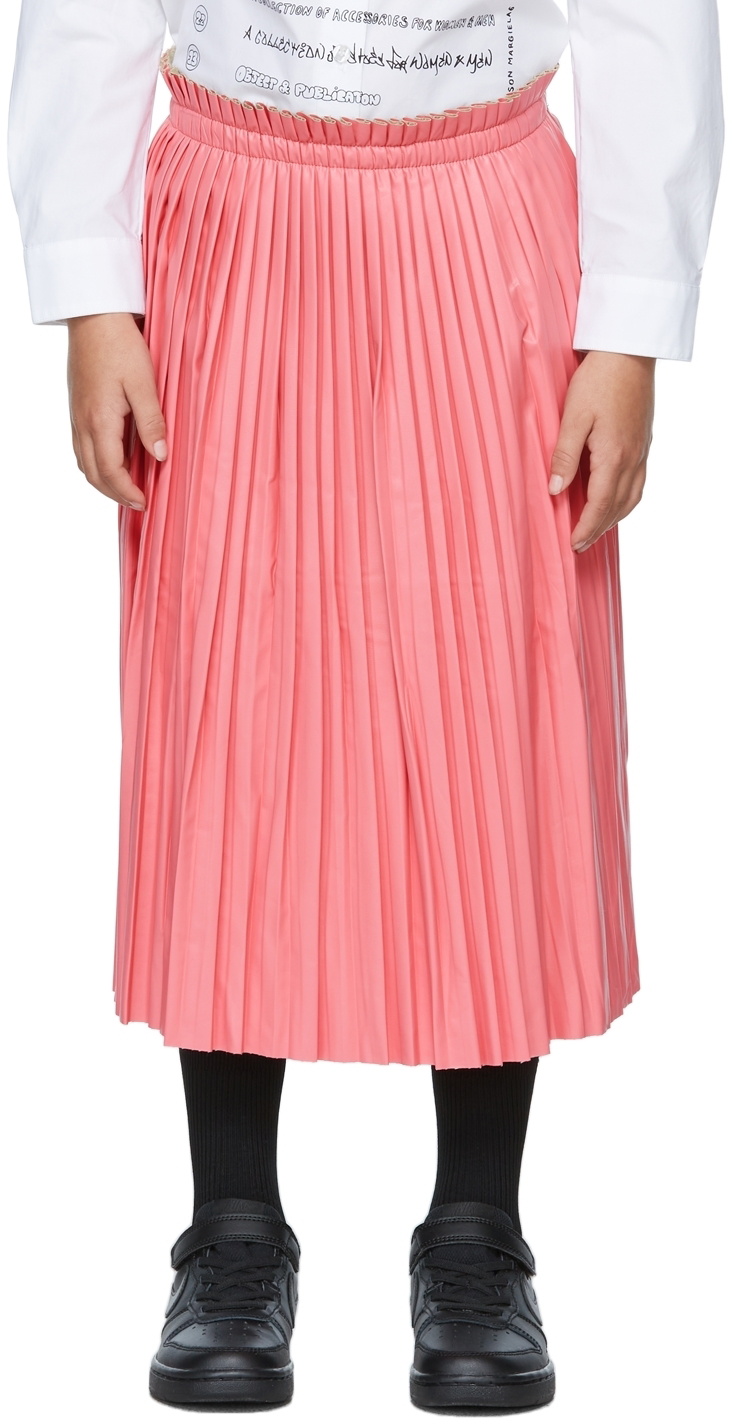 MM6 Maison Margiela Kids Pink Faux Leather Pleated Skirt