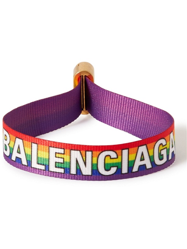 Photo: BALENCIAGA - Logo-Print Webbing and Gold-Tone Bracelet