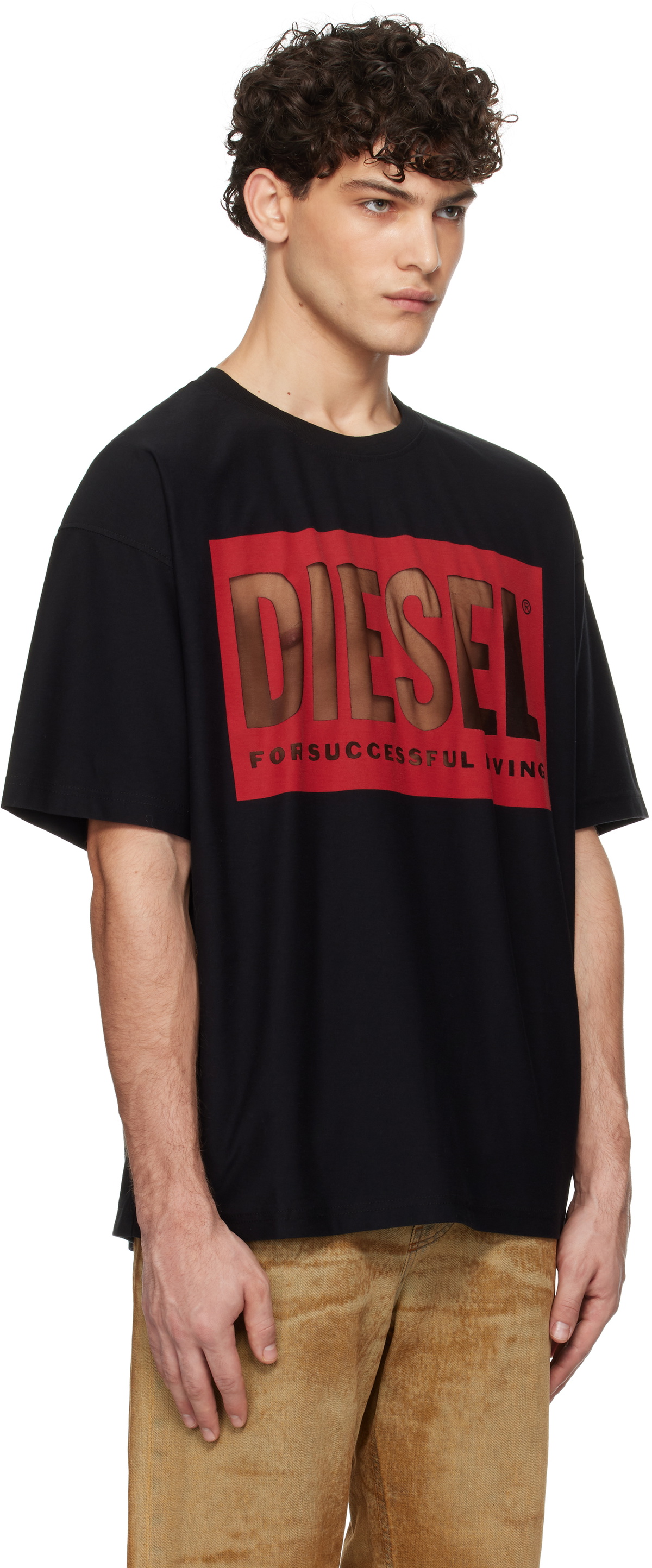 DIESEL tシャツ Men's T-shirt with appliqué logo and raw edge | Grey | Diesel