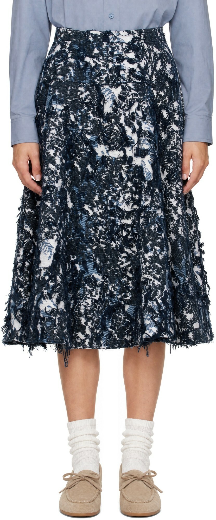 Erdem Navy A-Line Midi Skirt