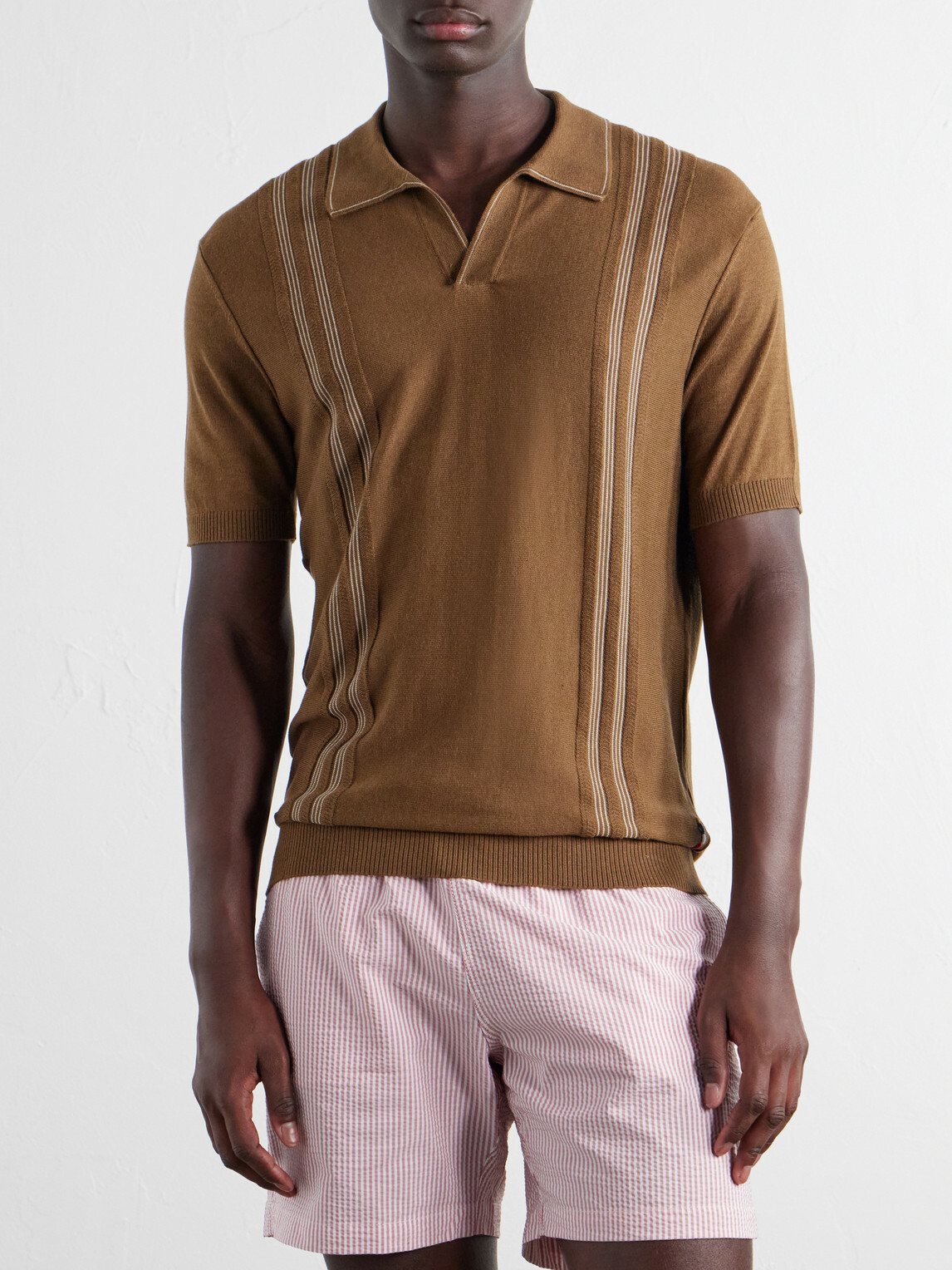 Orlebar Brown - Horton Striped Silk and Organic Cotton-Blend Polo Shirt - Brown