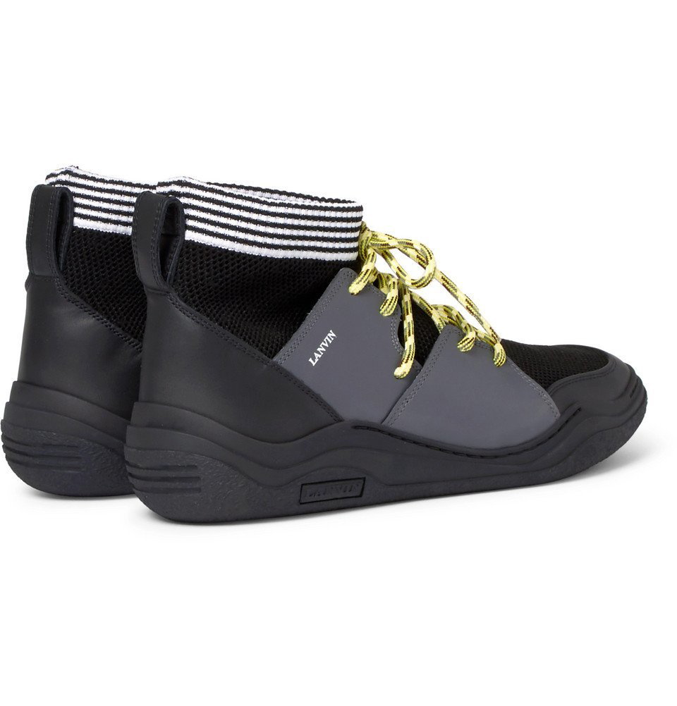 Lanvin Stretch-Knit Leather High-Top Sneakers - Men -
