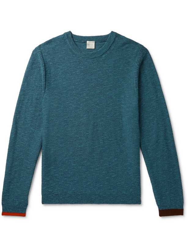 Photo: PAUL SMITH - Slim-Fit Contrast-Tipped Cotton and Virgin Wool-Blend Sweater - Blue