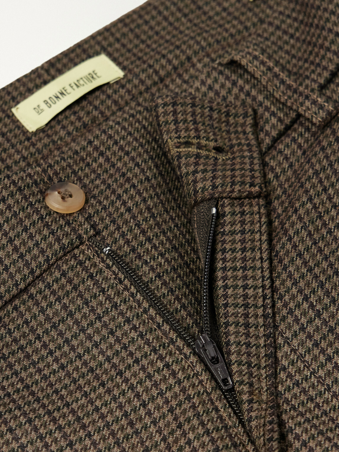 De Bonne Facture - Straight-Leg Pleated Puppytooth Wool-Flannel Trousers - Green