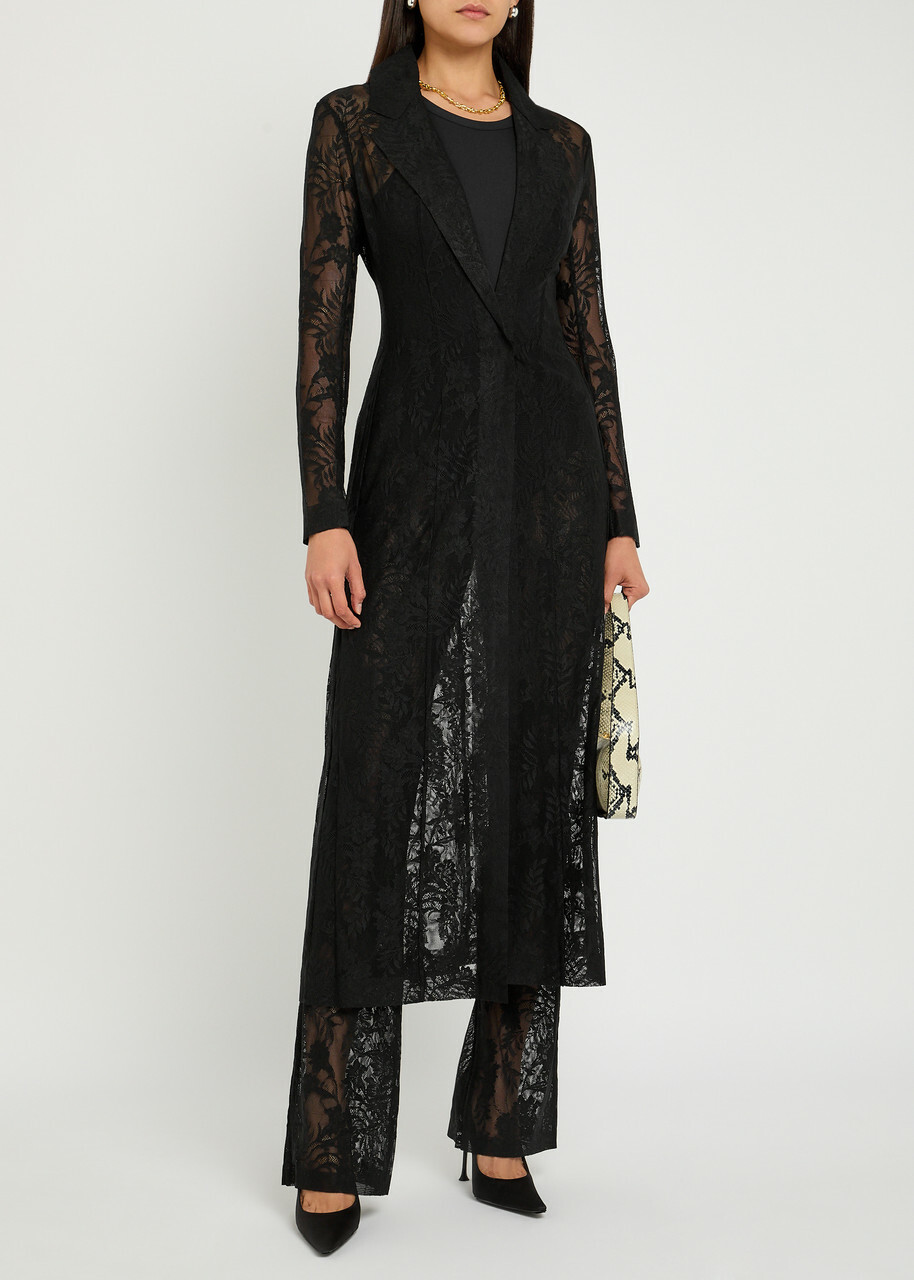 Norma Kamali Floral Guipure Lace Coat Black