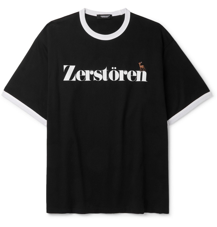 Photo: UNDERCOVER - Embroidered Printed Cotton-Jersey T-Shirt - Black