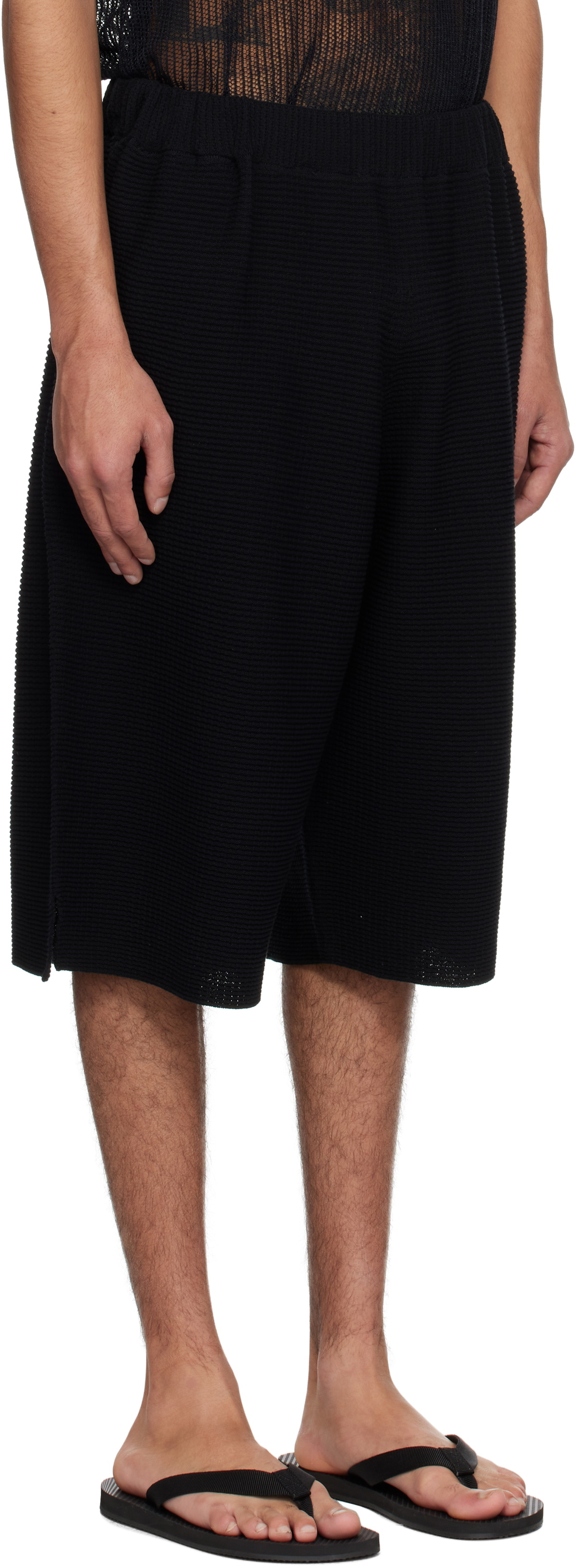 HOMME PLISSÉ ISSEY MIYAKE Black Tight Twist Cotton Knit Shorts