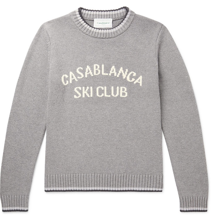 Photo: Casablanca - Striped Logo-Intarsia Cotton Sweater - Gray