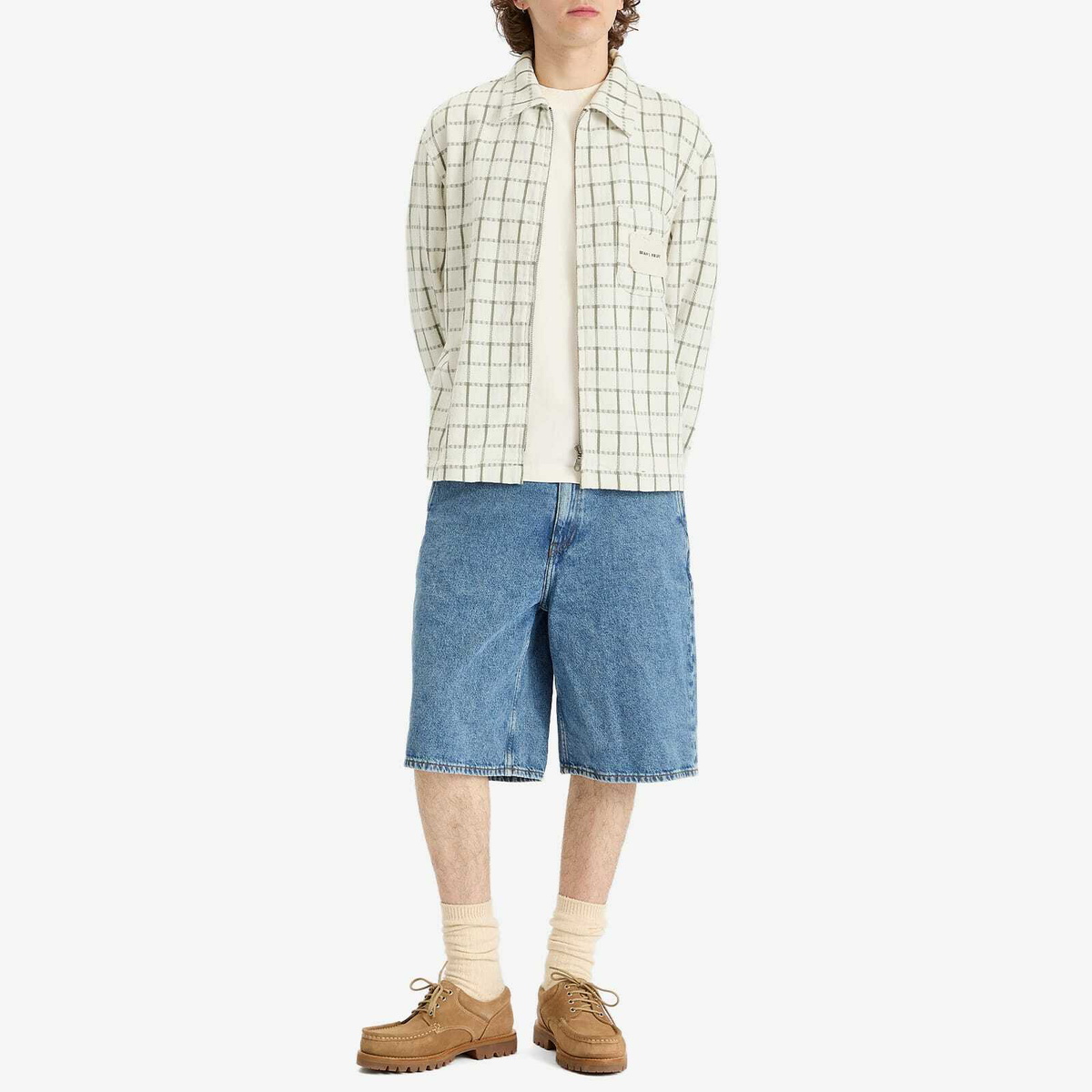 Bram's Fruit Men's Tea Cloth Overshirt in White/Green