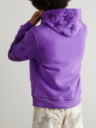 AMIRI - Pigment Spray Star Leather-Trimmed Cotton-Jersey Hoodie - Purple