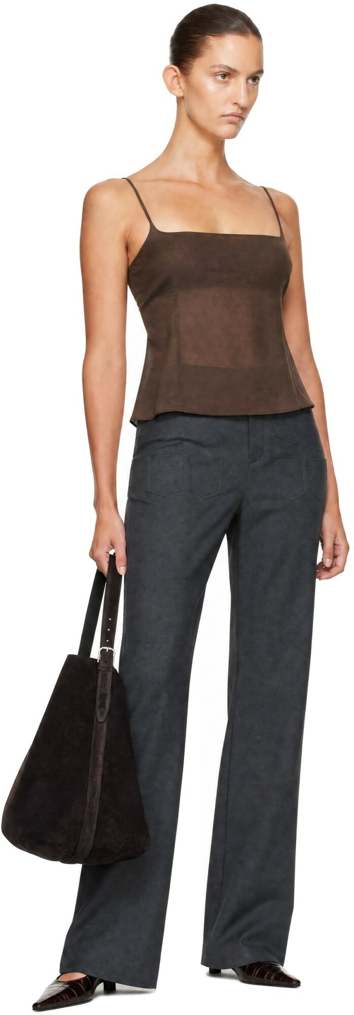St. Agni Brown Stretch Silk Camisole