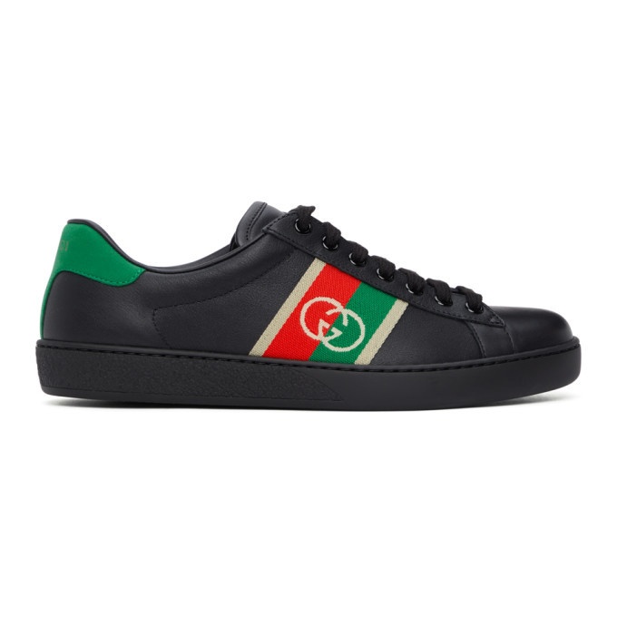 Photo: Gucci Black and Green Interlocking G Ace Sneakers