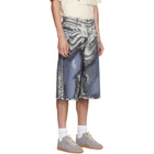 CAMPERLAB Blue Distorted Print Distressed Denim Shorts