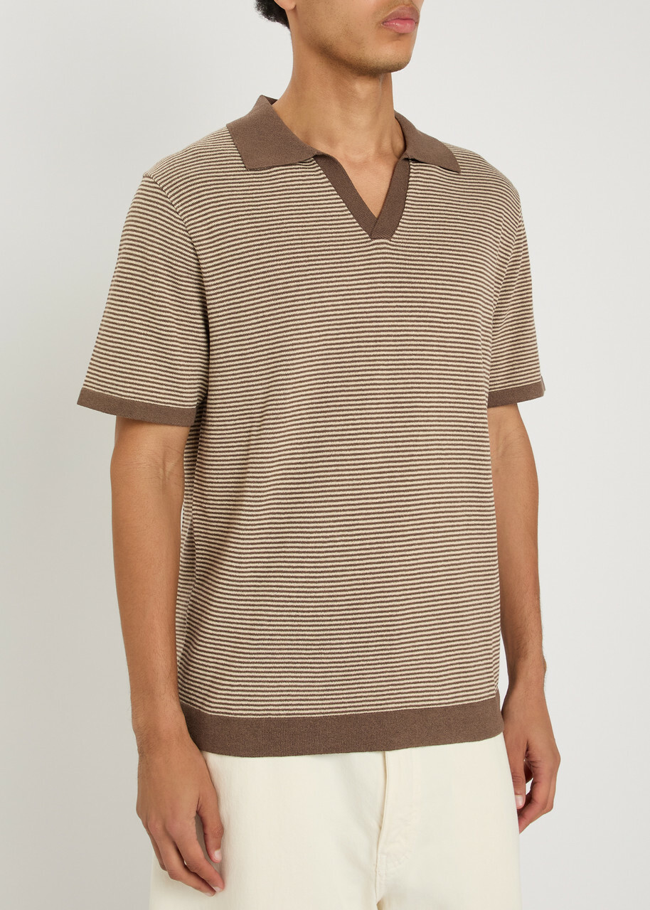 Raith Antonio Striped Knit Polo Shirt Brown