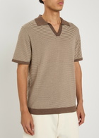 Raith Antonio Striped Knit Polo Shirt Brown