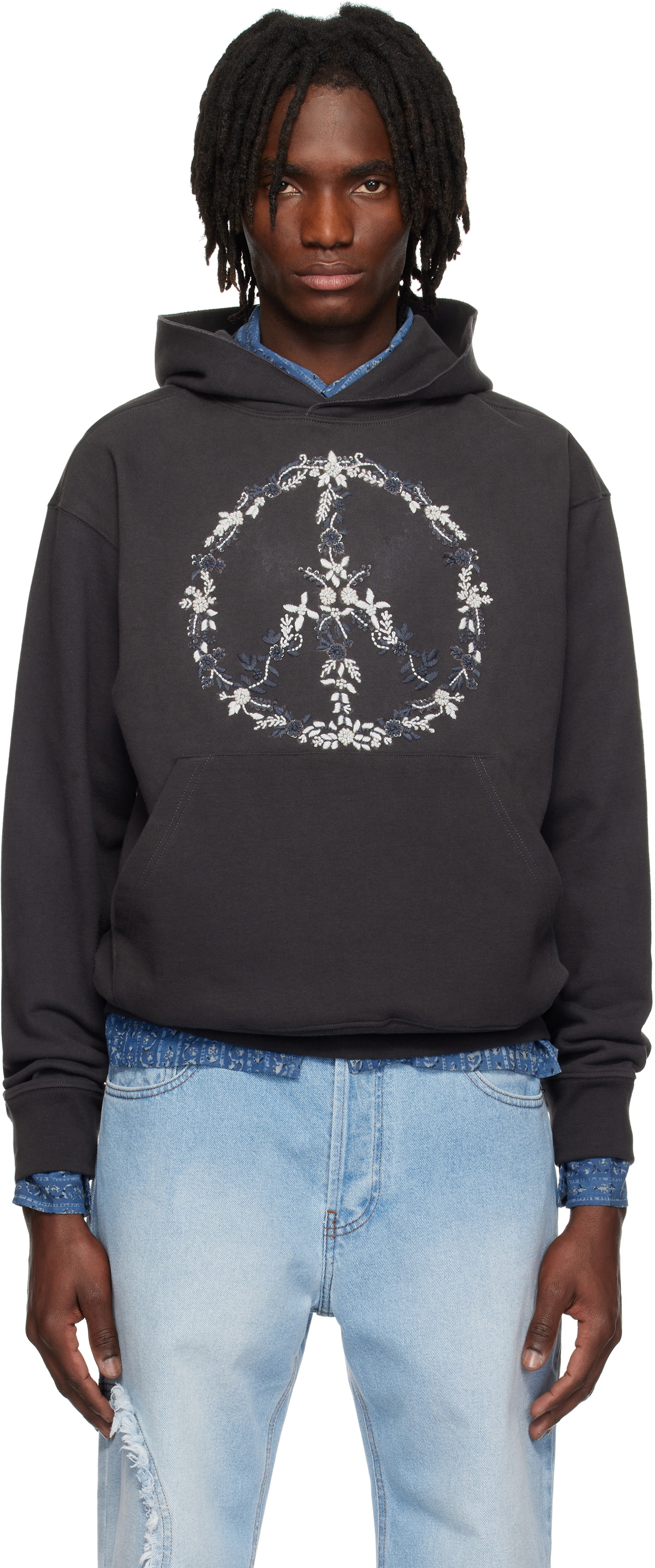 Kartik Research Gray Hand-Embroidered Hoodie Kartik Research