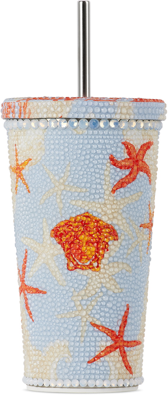 Versace Blue & Orange Crystal Barocco Sea Travel Cup