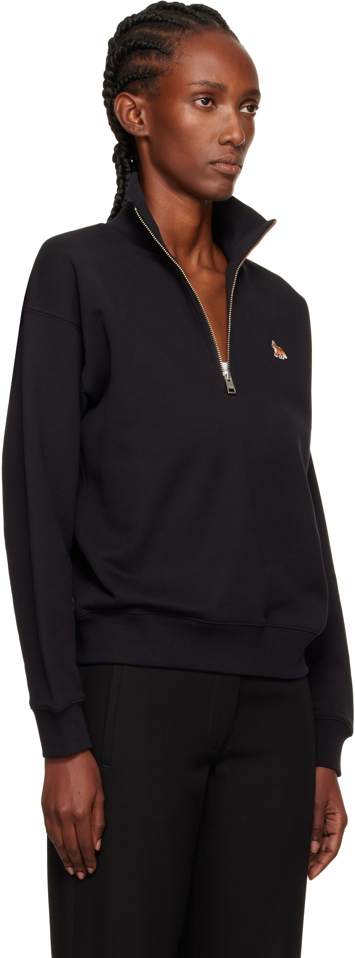 Maison Kitsuné Black Half Zip Baby Fox Patch Sweatshirt
