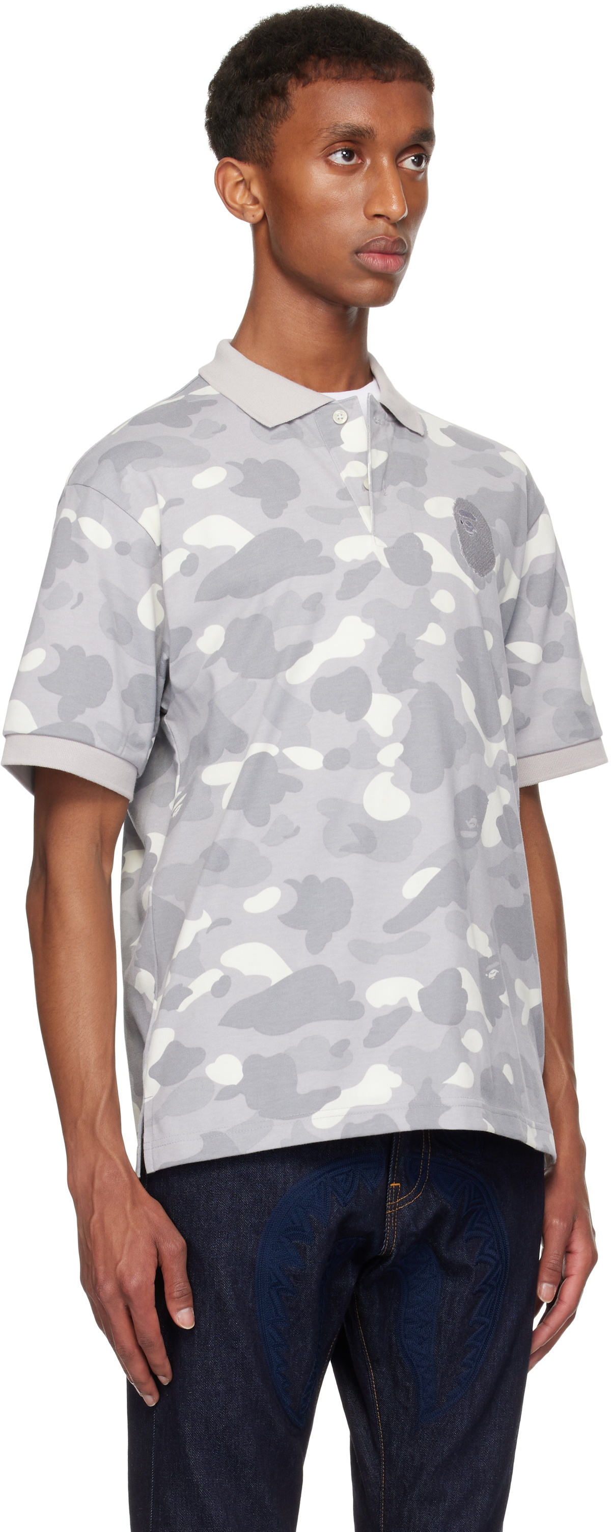 BAPE Gray City Camo Large Ape Head Relaxed Fit Polo A Bathing Ape