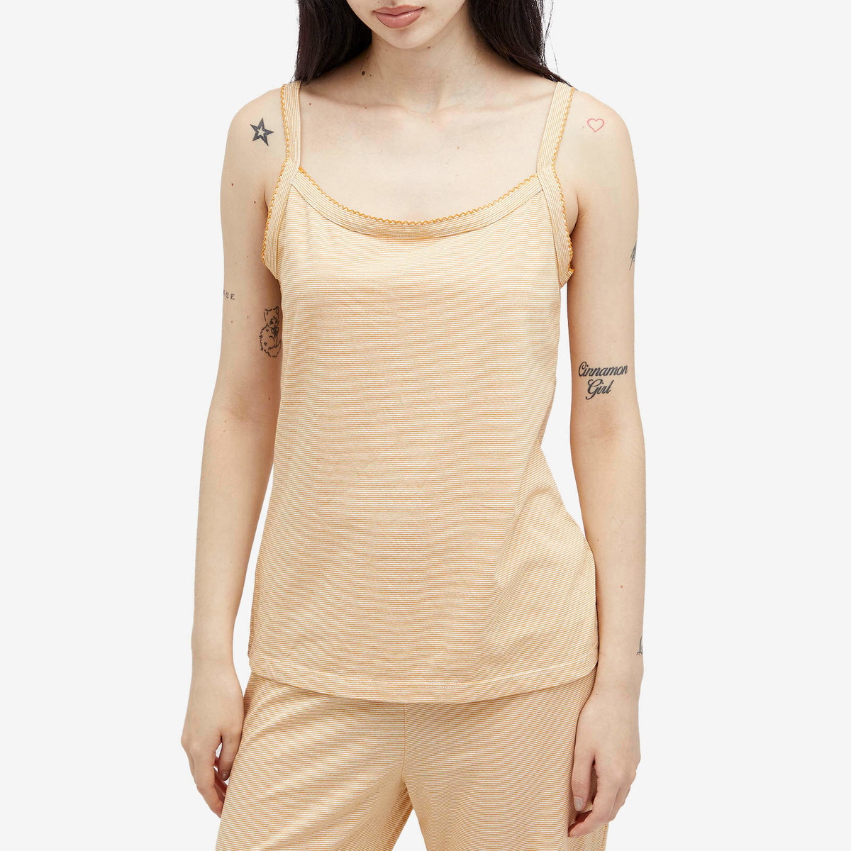 DONNI. Women's Jersey Stripe Spaghetti Tank Top in Butter Stripe