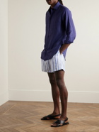 Loro Piana - Bermuda Bay Straight-Leg Striped Linen Drawstring Shorts - Blue