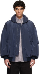 Hed Mayner Navy Crinkled Bomber Jacket