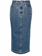 Alessandra Rich Blue Rhinestone Denim Skirt