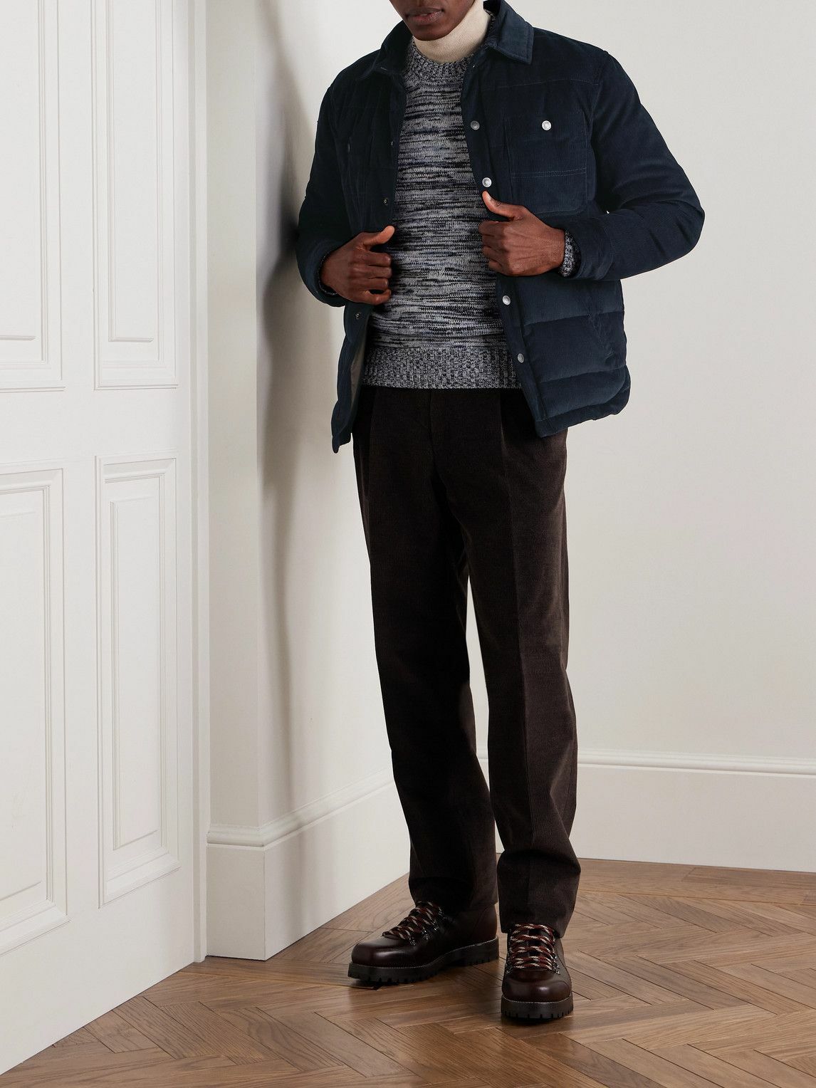 Valstar - Matt Quilted Cotton-Corduroy Down Shirt Jacket - Blue