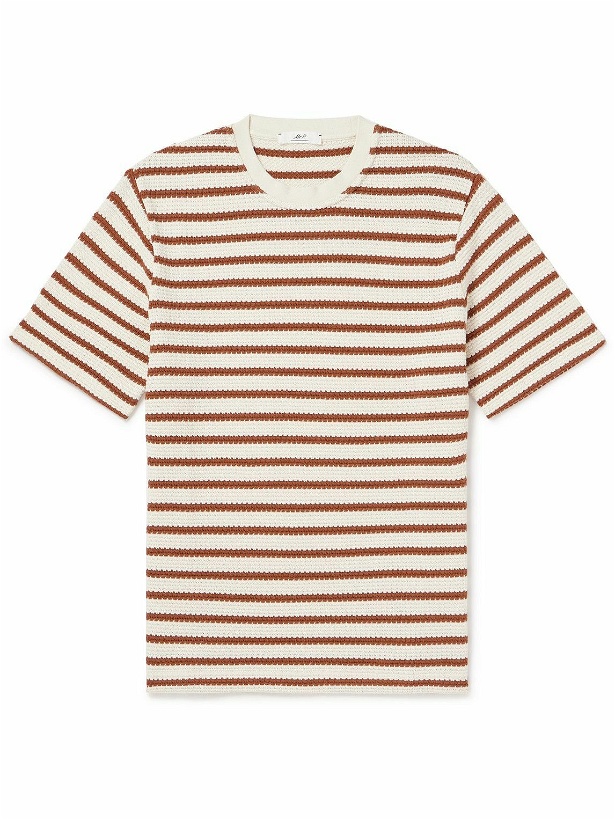 Photo: Mr P. - Striped Open-Knit Organic Cotton T-Shirt - Brown
