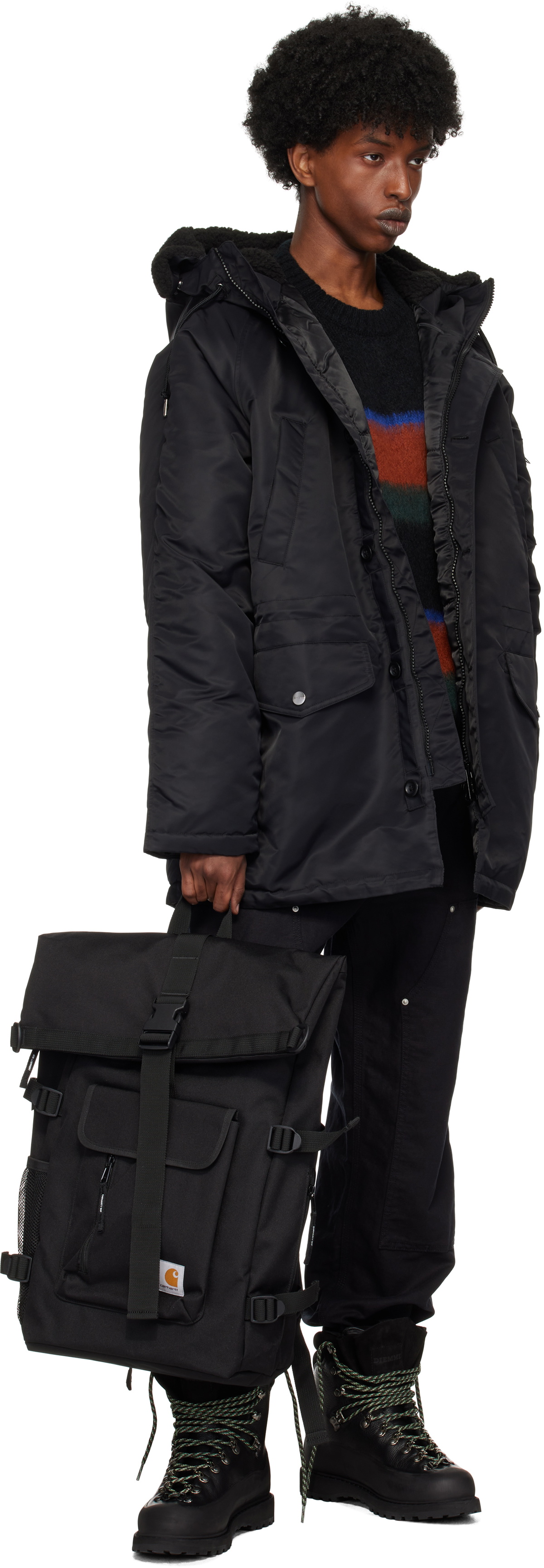Carhartt Work In Progress Black Hooded Olten Parka Coat