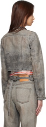 Diesel Gray Cropped Cotton-Hemp Satin Denim Jacket
