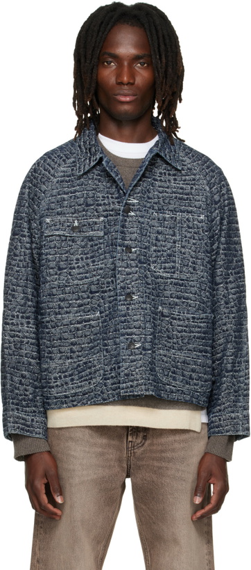 Photo: NEEDLES Navy Crocodile Jacquard Short Denim Jacket