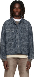 NEEDLES Navy Crocodile Jacquard Short Denim Jacket