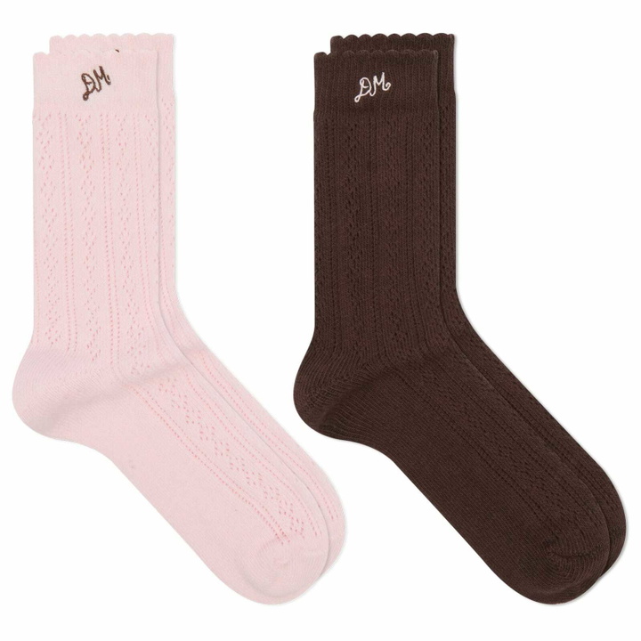 Photo: Damson Madder Women's Calf Length 2 Pack Pointelle Socks in Multi 
