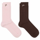 Damson Madder Women's Calf Length 2 Pack Pointelle Socks in Multi 