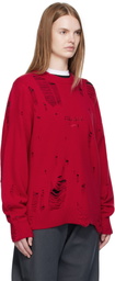 Charles Jeffrey LOVERBOY Red Distressed Logo Sweater