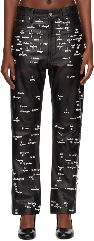 Photo: doublet Black Pressure Points Studs Leather Pants