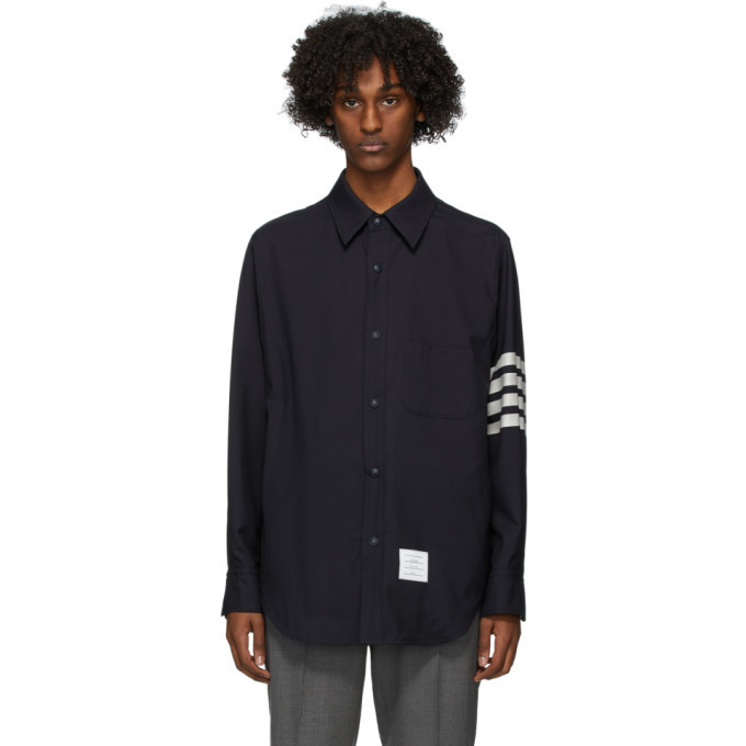 Photo: Thom Browne Navy Snap Front 4-Bar Jacket